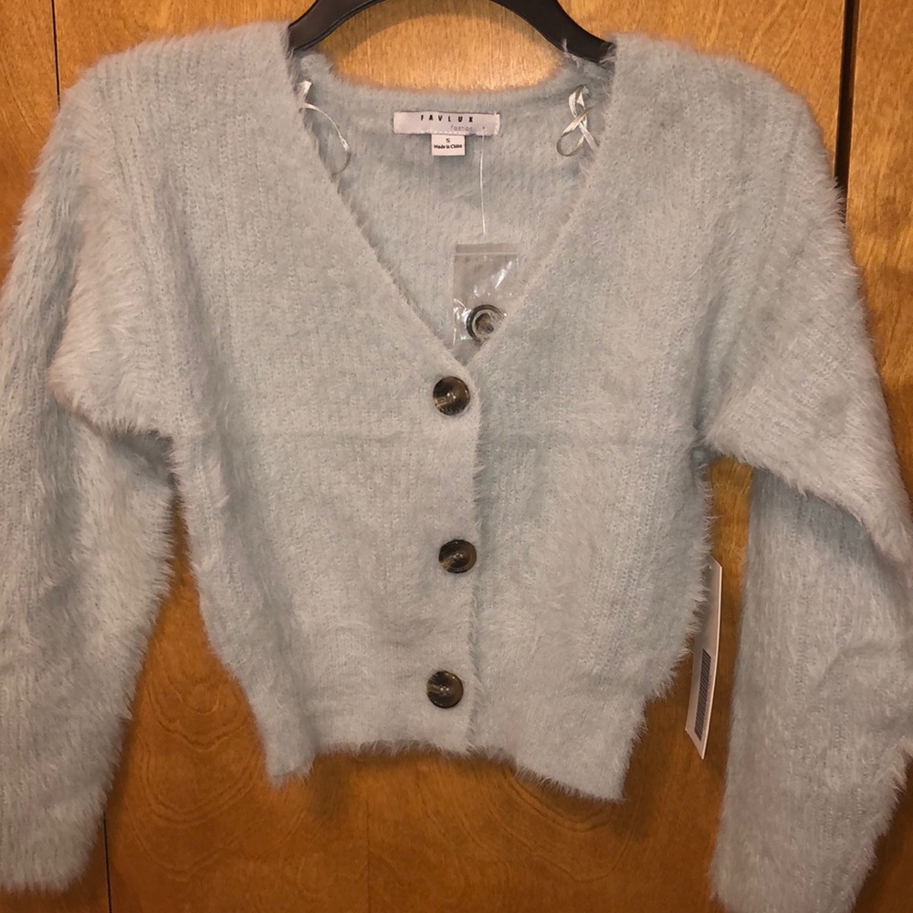 Fluffy Blue Cropped Cardigan S
